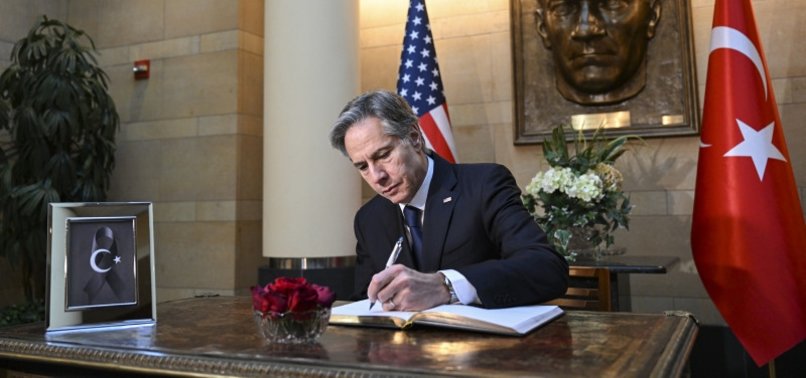U.S. SECRETARY OF STATE SIGNS CONDOLENCE BOOK AT TURKISH EMBASSY IN D.C. FOR QUAKE VICTIMS