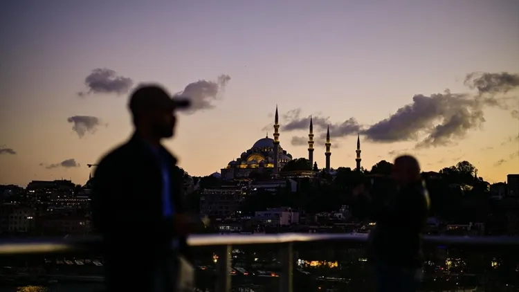 Tourists enjoy sunset in Istanbul’s Karakoy