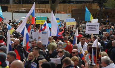 Pro-Russian protesters in Germany outnumbered by Ukraine supporters